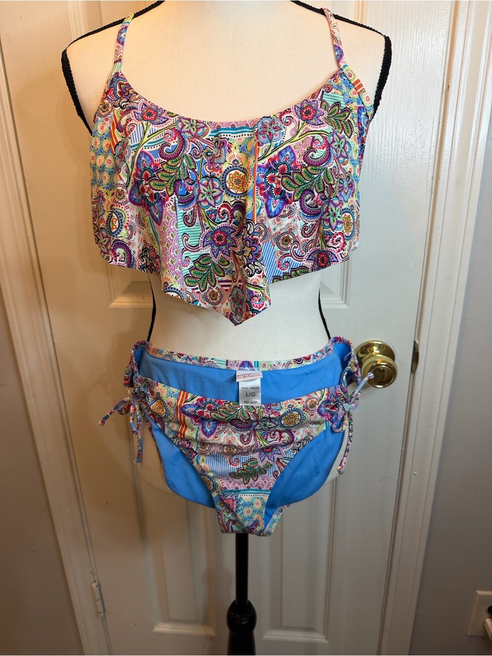 Profile by blush Paisley Flounce Bikini Set in Bright Multicolor and Blue